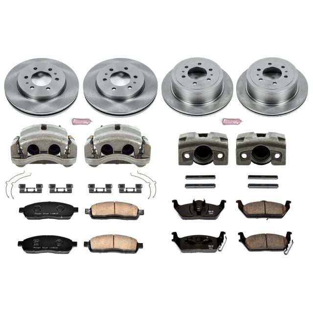 PowerStop Front and Rear Stock Replacement Brake Pad and Rotor Kit with Calipers Fits: FORD Select Models KCOE5335
