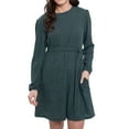 thumbnail image 2 of Elsie & Zoey Kyle Smokey Teal Ribbed Knit Bishop Sleeve Belted Dress for Women, 2 of 5