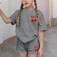 thumbnail image 4 of Gamivast Girls Summer 2 Piece Outfits Cherry Bow Print Short Sleeve Tee and Shorts Set Casual Playwear Soft Breathable Holiday Vacation Clothes, 4 of 6