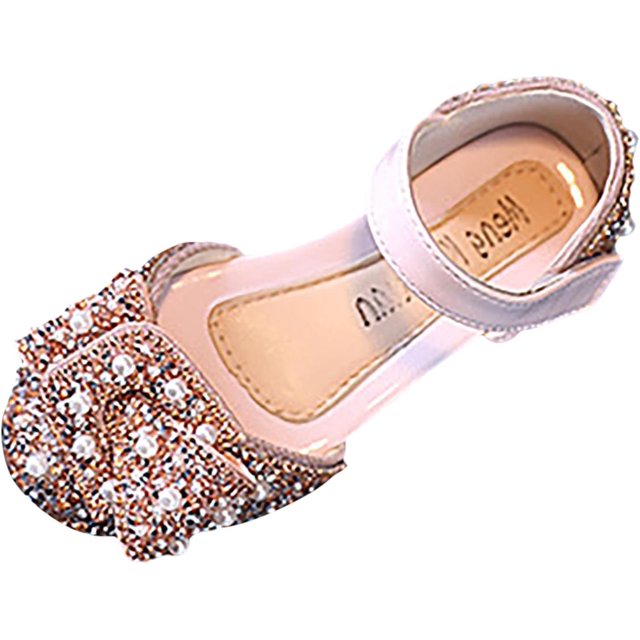 LAICAIW Fashion Spring And Summer Girls Dance Shoes Princess Dress Performance Shoes Flat Bottom Light Pearl Sequin Round Toe Breathable And Comfortable Toddler Girl Sandal (Pink-A, 10.5 Toddler)