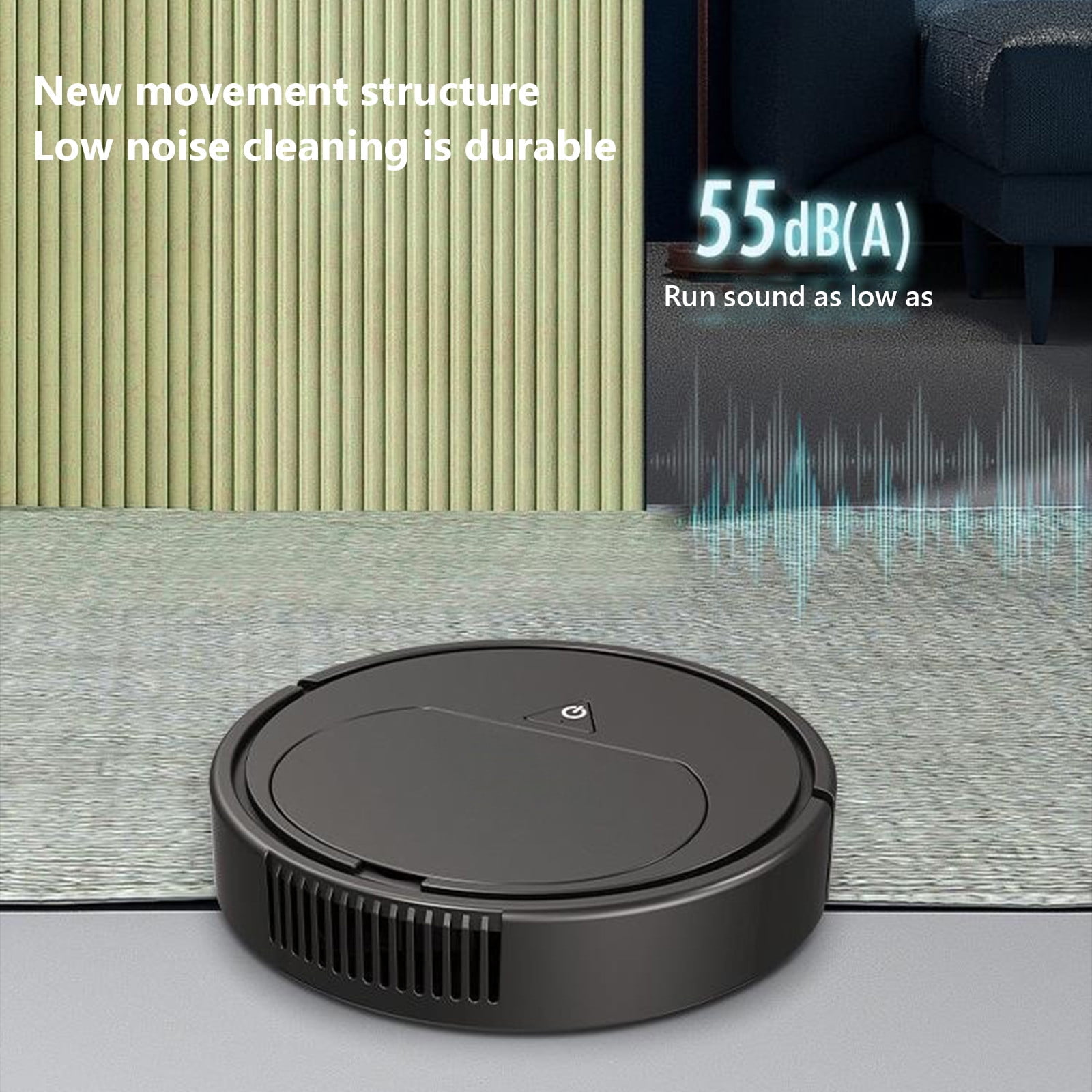 Ultra-Thin 60mm Robot Vacuum Cleaner and Mop, 1200Pa Strong Suction, Rechargeable, Quiet 40dB, Auto-Cleaning for Pet Hair, Hard Floors, Carpets, Under Furniture, Includes USB Cable