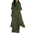 thumbnail image 2 of ZenCart 2Pcs/Set Cotton Linen Tops Pants Set O-neck Half Sleeve Irregular Hem Tops High Waist Long Pants Set Solid Color Casual Outfit, 2 of 8