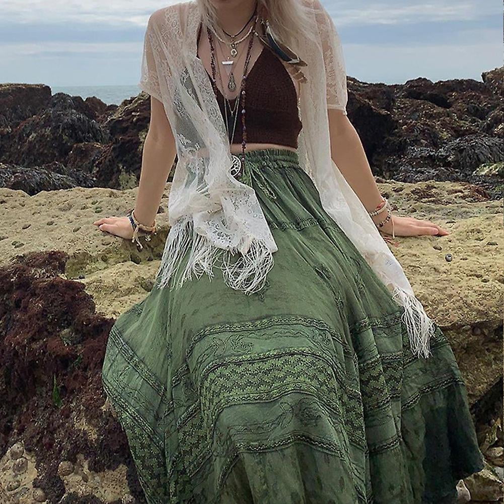 Women Skirt Long Skirts Autumn Retro Drawstring Holiday Style Female Printed Women s Clothing Boho Beach Holiday Skirt Women Chic Walmart