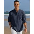 thumbnail image 4 of COOFANDY Men's Casual Button Down Shirt Beach Band Collar Shirts Long Sleeve Linen Chambray Shirt, 4 of 6