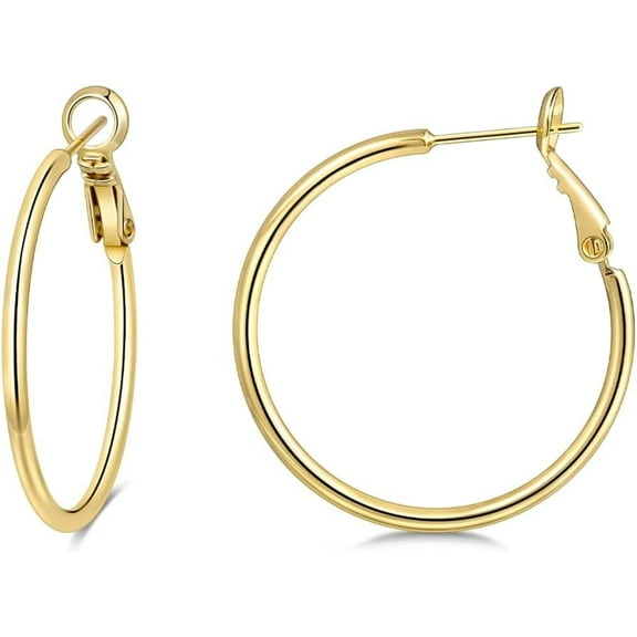 14K Gold Plated Hoop Earrings for Women, Hypoallergenic Thin Lightweight Real Gold Earrings | Trendy Gold Hoop Earrings 30/40/50 MM[o307]