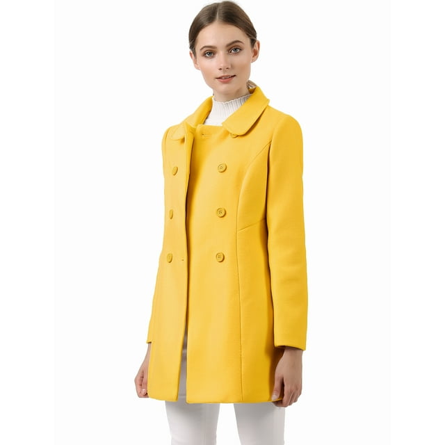 Abrigo Largo De Invierno Con Cuello Peter Pan Y Doble Botonadura Para Mujer Mostaza amarilla S
