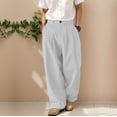 thumbnail image 2 of JUUYY Men's Linen Pants Pleated Front Wide Leg Trendy Suit Pants Casual Elastic Waist Straight Loose Dress Long Pants with Pockets Gray S, 2 of 7