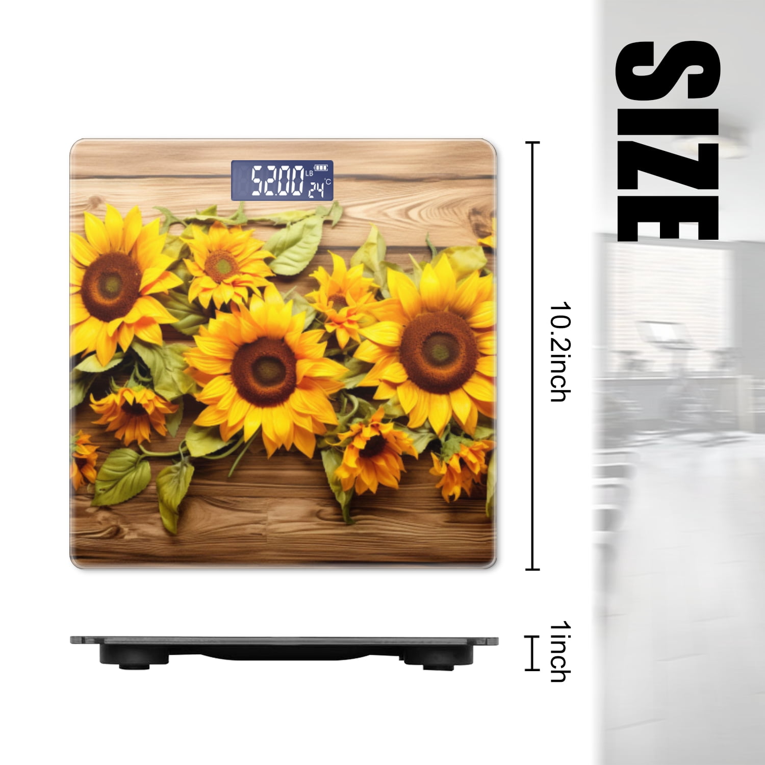 High Precision Body Weight Scale Smart Bathroom Scales with Large LCD Display(400lbs),Decorative for Bedroom-Beautiful Sunflowers On Wooden Background
