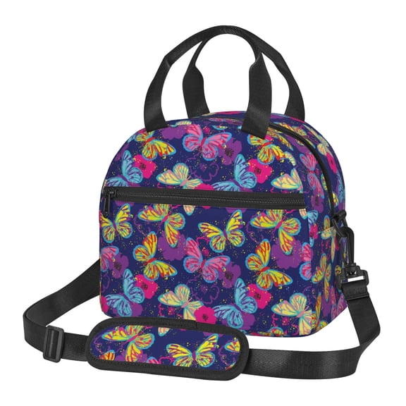 Xecao Paint Butterflies Print Insulated Lunch Box, Lunch Cags Lunch Bag Featuring An Adjustable Shoulder Strap