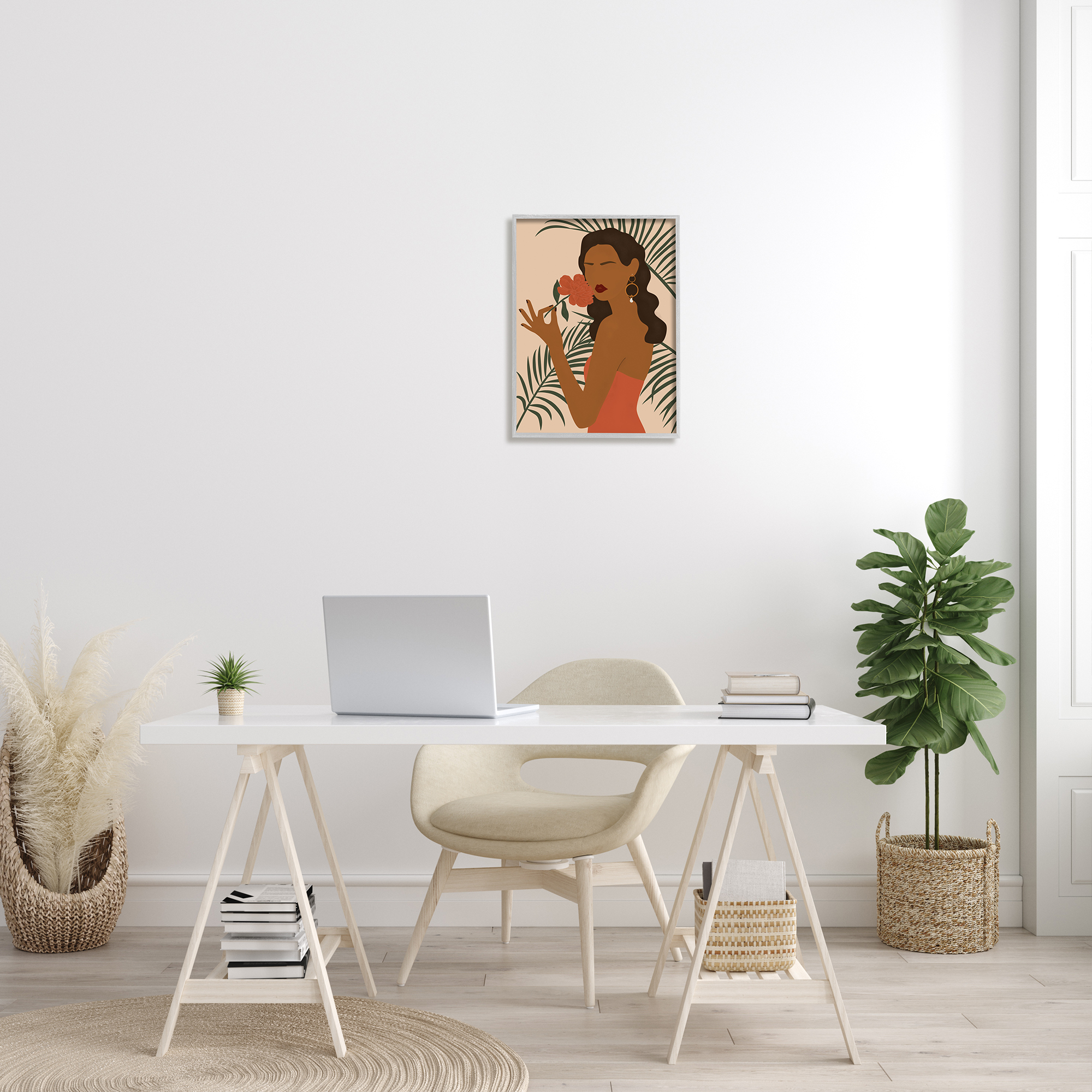 Stupell Industries Woman With Red Floral over Green Palm Leaves, 16 x 20, Designed by JJ Design House LLC