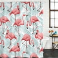 thumbnail image 2 of Pink Flamingo Shower Curtain, Waterproof Shower Curtains for Bathroom, Blue Summer Tropical Plants Leaves Washable Fabric Bathtub Curtain Set Bath Decor with 12 Hooks 72"x78", 2 of 8