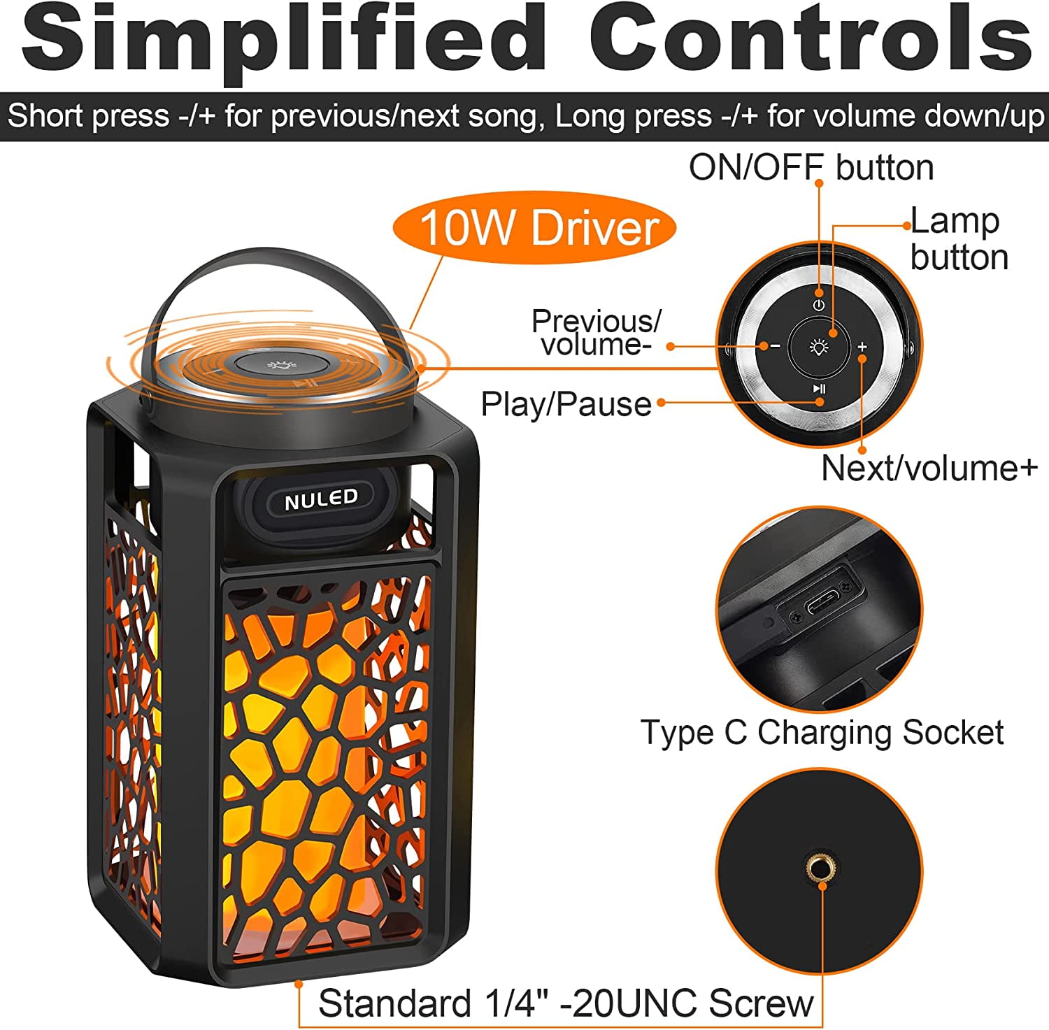 NUNET 10W TWS Outdoor Bluetooth 5.1 Speakers Flame Speakers Tiki Torch Lantern Waterproof Wireless Portable Sound System 2PK