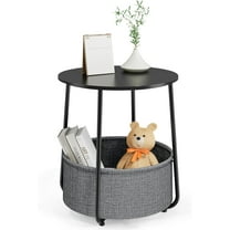 YEXJ Round Side End Table,Nightstand with Fabric Cloth Basket, Bedside Table,Sofa Side Snack Table with Large Storage Spaces for Bedroom, Living Room,Light Grey