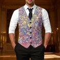 thumbnail image 2 of Telankuip Carnival Sequins Printed Vests for Men Trendy V-Neck Button down Slim Fit Outerwear Tops 2026 Shiny Disco Holiday Party Lightweight Cozy Sleeveless Waistcoat 11-Light Pink XL, 2 of 3