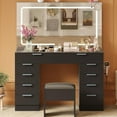 thumbnail image 1 of Large Vanity Desk with Mirror & Lights, Modern Makeup Table with 10 Drawers, Glass Top, Charging Station & Stool, 1 of 6