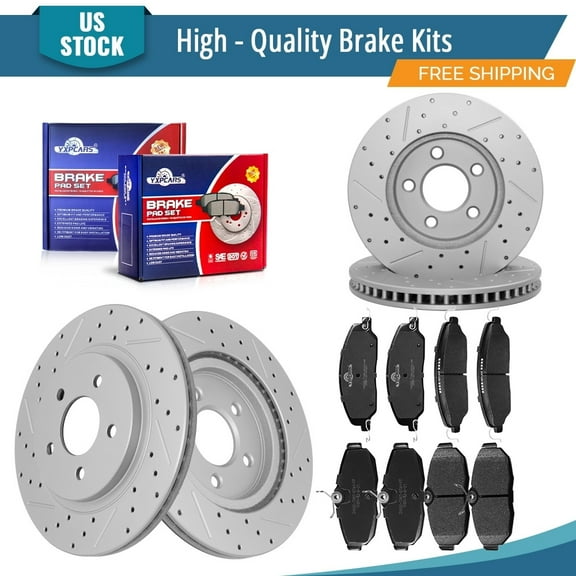 YXPCARS 12PCS Brake Kits, Front and Rear Drilled & Slotted Brake Rotors   Ceramic Brake Pads Kit for 2005-2010 Ford Mustang(54130 54131 1081 1082)