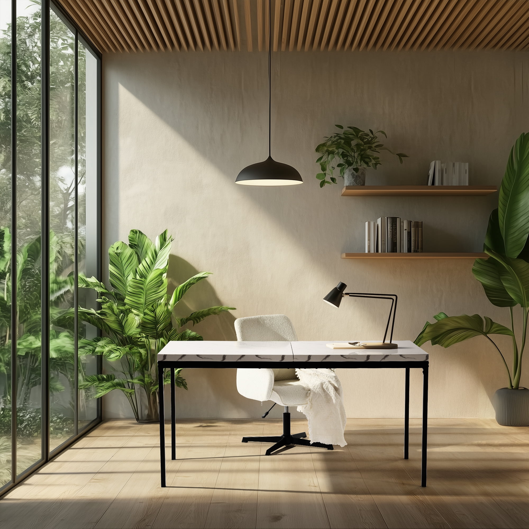 Homy Casa 59" Marble Dining Table, Modern Elegant Design for Dining Rooms, Kitchens, Offices,White