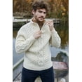 thumbnail image 2 of SAOL Aran Irish Fisherman Sweater Men's 100% Merino Wool Zip Neck Cable Knit Cardigan Made in Ireland, 2 of 4