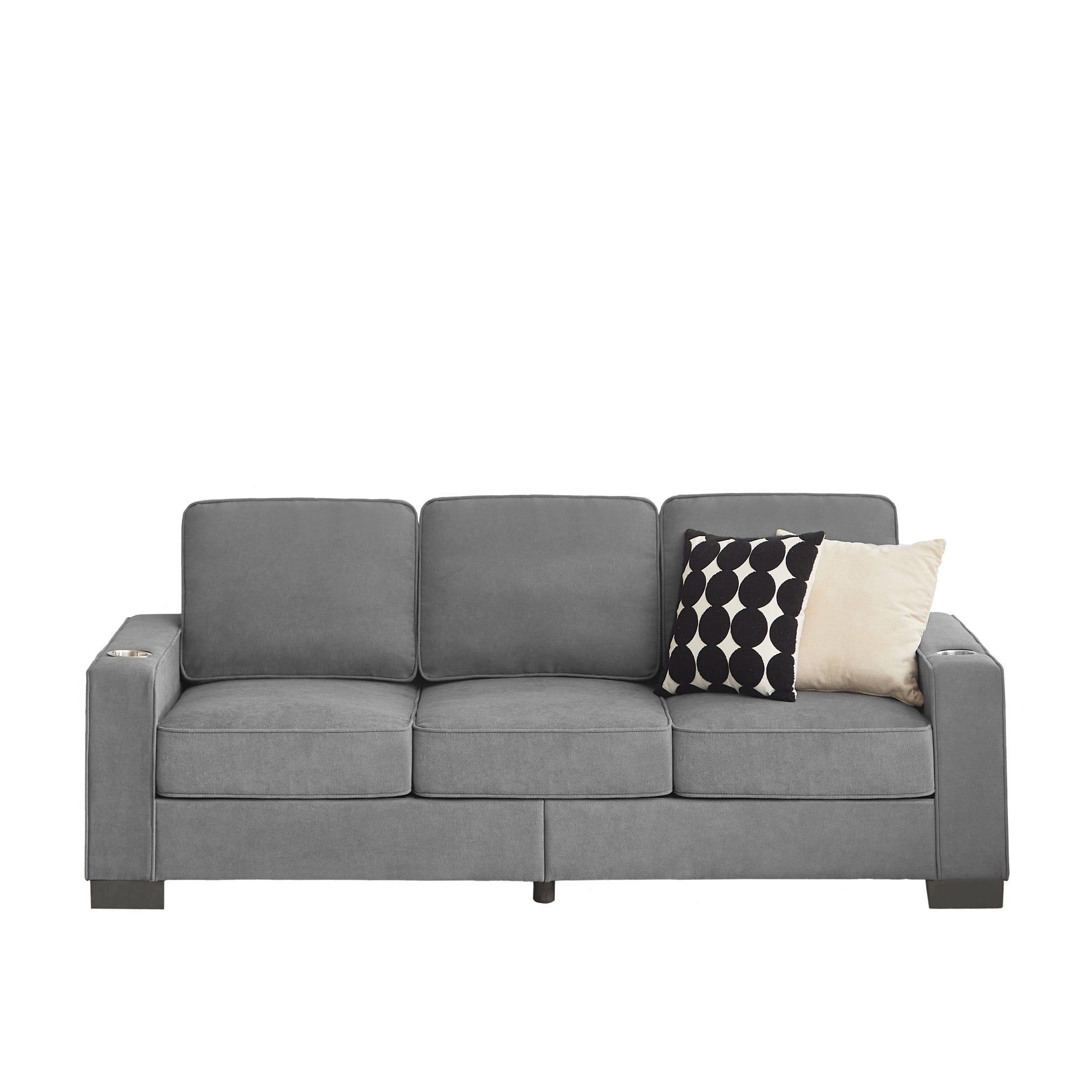 Aukfa 84" Snowfleece Sofa with Cup Holders, Modern 3-Seater Couch for Living Room Office, Gray