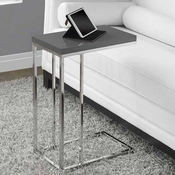 Monarch Accent Table Glossy Grey With Chrome Metal