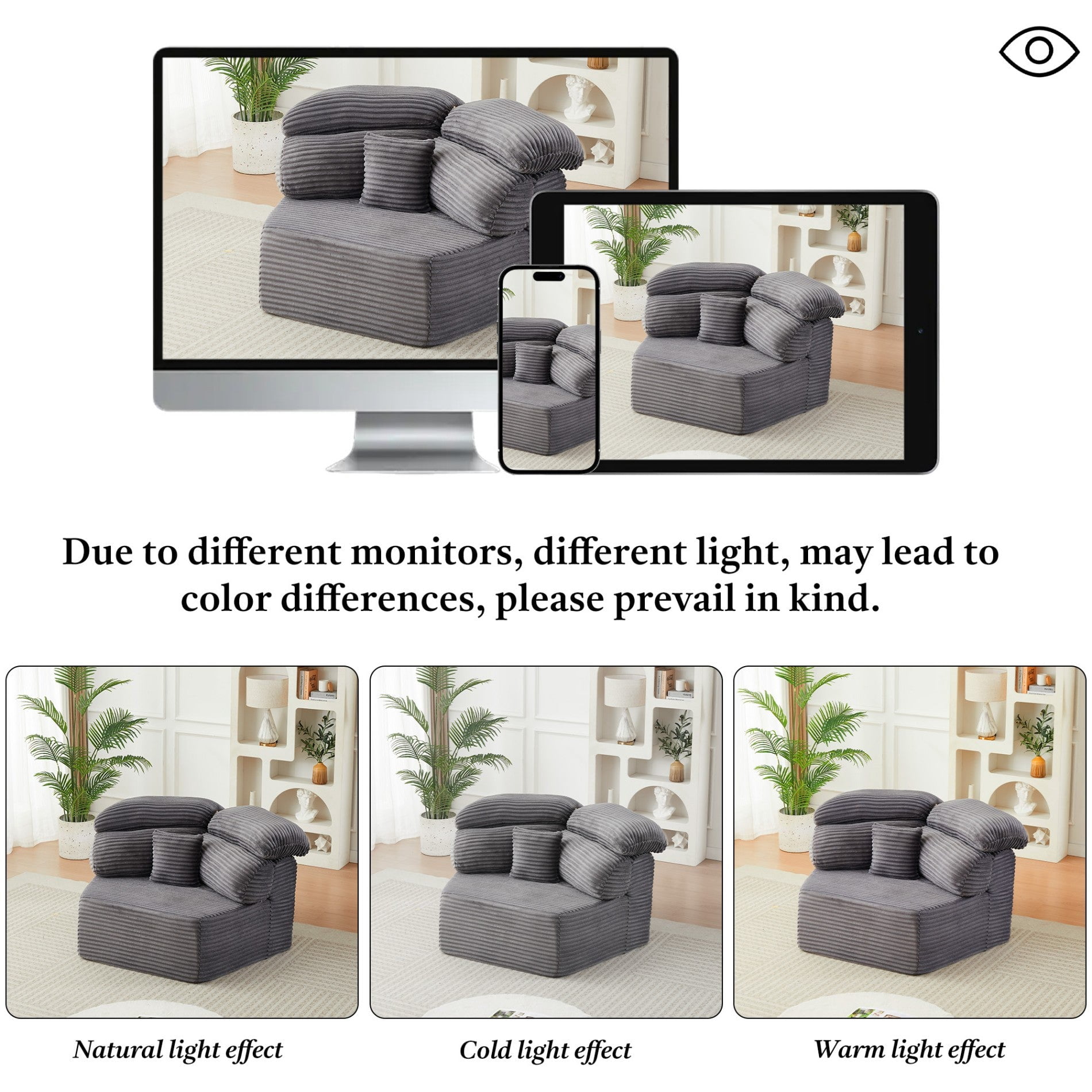 Sailvan 2PCS 53" Modern Corduroy Modular Lounge Chair, Pentagonal Seater Cloud Sofa with 6 Enveloping Pillows for Living Room Grey