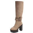 thumbnail image 2 of Women's Faux Suede Knee High Platform Boots, Triple Metal Buckle Strap Chunky High Heel Tall Boots, Side Zipper Fashion Boots, 2 of 9