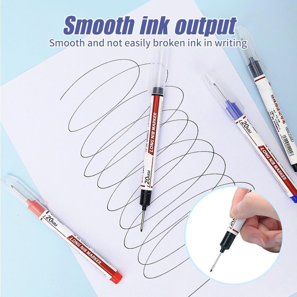 Long Head Deep Hole Marker Pens, 20mm Deep Reach Metal Long Nib Marker Set, Professional Construction Permanent Markers Scriber Marking Tools - Quick-dry Waterproof(5 PCS)