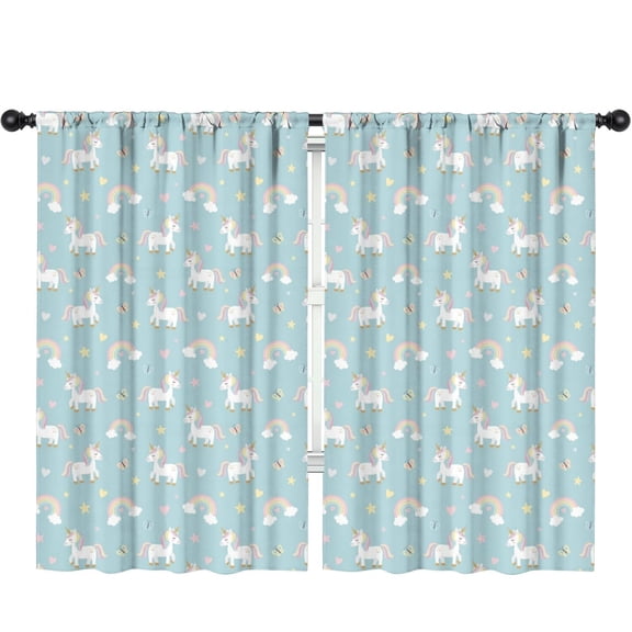 Blackout Kids Curtains,Unicorn and Rainbow Blue Pattern Children's Insulated Curtains Set Of 2,Bedroom Essentials,Toddler Room Decor 52"x84"