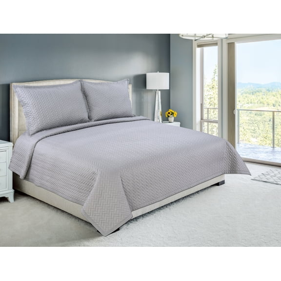 Couvre-lit Marina Decoration brodée, ensemble de literie d'été ultra doux et uni avec taie d'oreiller matelassée, motif à chevrons argentés
