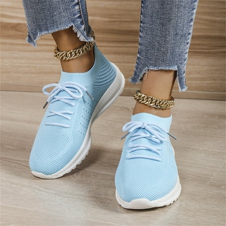 

Cathalem Sneaker Boots for Women Size 11 Ladies Fashion Solid Color Mesh Breathable Lace Up Soft Bottom Flat Casual Sports Shoes Technicalsportshoe Light Blue 9