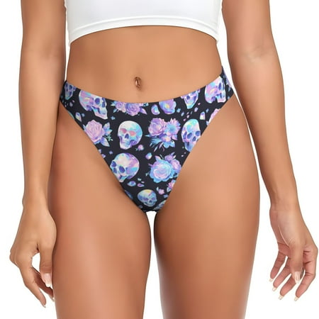 Sigee Blue Skull Flower for Women s G-String Panty  Low Rise  Soft Lace Perfect for Everyday Wear or Special Occasions-3X-Large