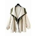 thumbnail image 2 of Female'S Hooded Trench Coat Lapel Button Down Jacket Color Block Mid-Length Windbreaker Apricot S, 2 of 6
