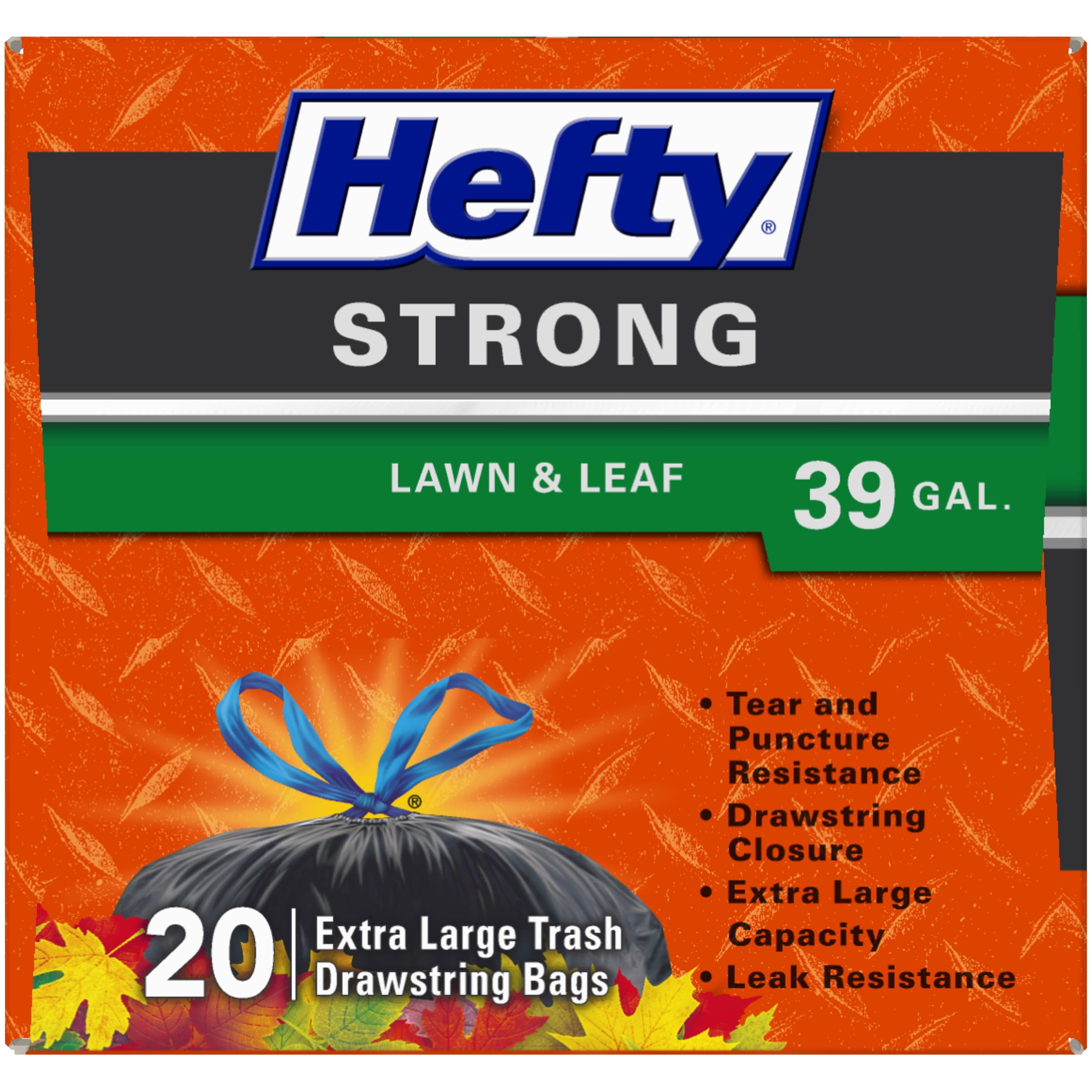 Hefty Extra Strong Extra Large Trash Bags 3 Lawn and Leaf, Drawstring, 39 Gallon Bags, 38 Count 