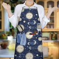 thumbnail image 6 of Dark Blue Sun Moon Star Pattern Apron-Garden Aprons for Women with Pockets-Cotton Linen Waterproof Kitchen Cooking Gardening Aprons Adjustable for Kitchen,Cooking,BBQ and Salon 33x27 Inch, 6 of 7