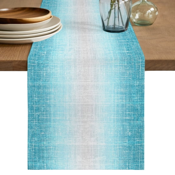 Vintage Turquoise Gray Table Runner 90 Inches Long,Dining Table Runners Dresser Scarves,Abstract Linen Texture Modern Kitchen Coffee Tablerunner for Tabletop Party Birthday Holiday Wedding 13"x90"