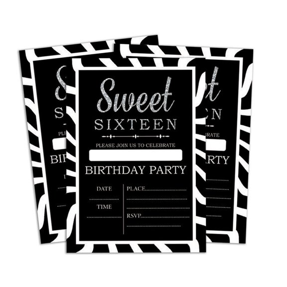 Darling Souvenir Black Birthday Invitation Card Printable Fill or Write In Blank Invites Party Supplies Pack Of 28 5 x 7 Inches