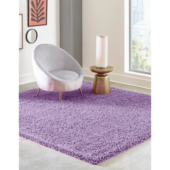 Rugs.com Solid Shag Collection Rug – 8 Ft Square Lilac Shag Rug Perfect For Living Rooms, Kitchens, Entryways