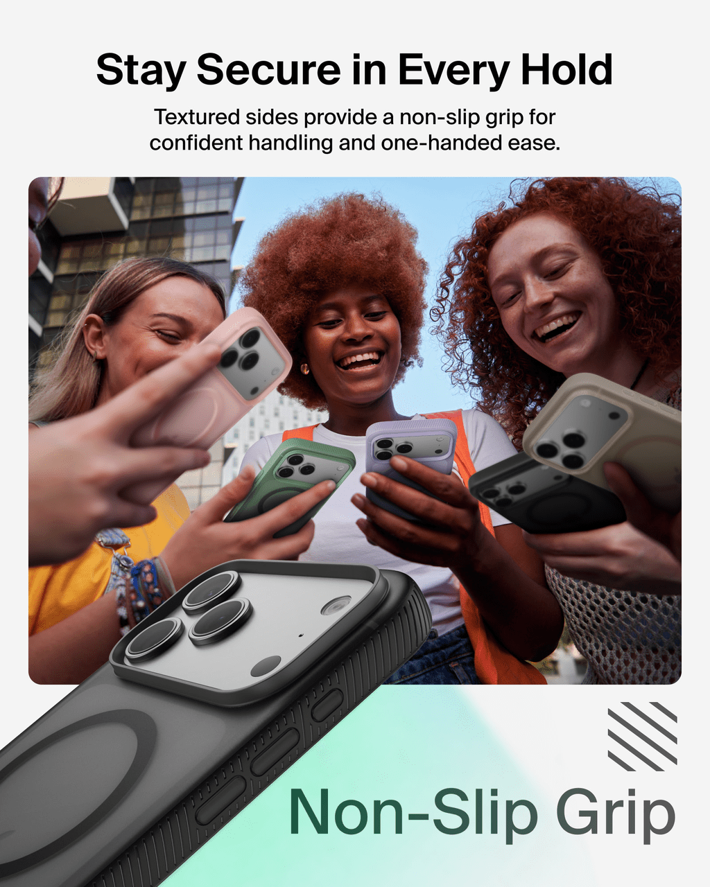 Belkin for iPhone 17 Pro Case, Grip, MagSafe Compatible w/Anti-Scratch & Anti-Yellowing Coating, Touch Sensitive Camera Control - Military Grade, Anti-Slip, Magnetic, Shockproof, Protective-Black