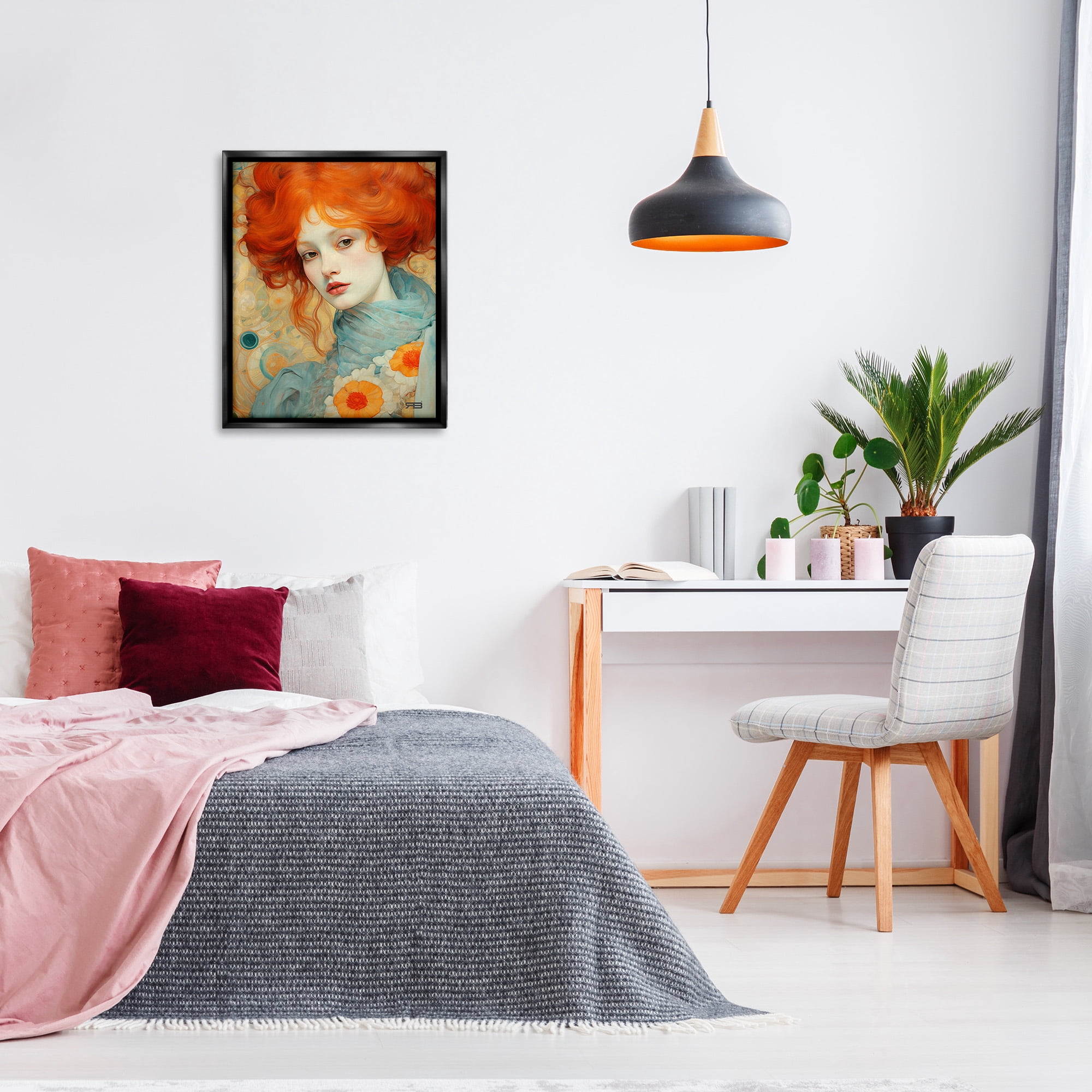 Stupell Industries Flower Patterned Woman Botanical & Floral Painting Black Floater Framed Canvas Art Print Wall Art, 25 x 31