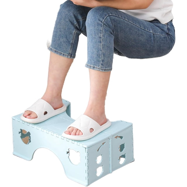 Foldable Toilet Stool (Blue), 7inches Healthy Bathroom Squatting Posture Poop Stool with Anti-Slip Feet, A Good Helper to Effective Relief of Constipation, Easy to Storage Toilet Squat Stool