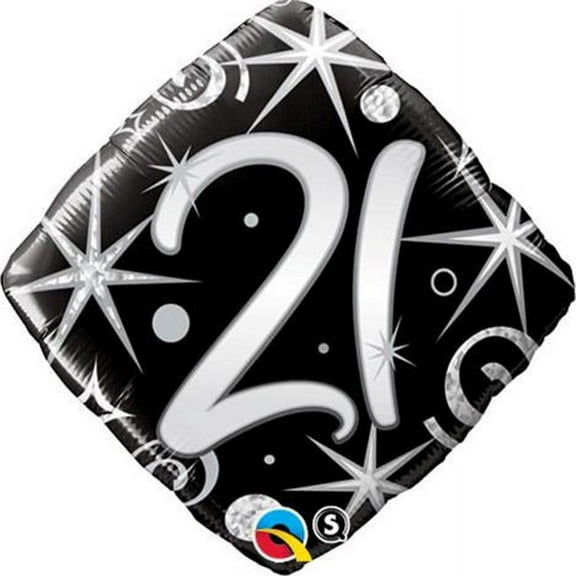21 Elegant Sparkles  Swirls Diamond Twenty-first birthday 18 Inch Mylar Balloon [29995]
