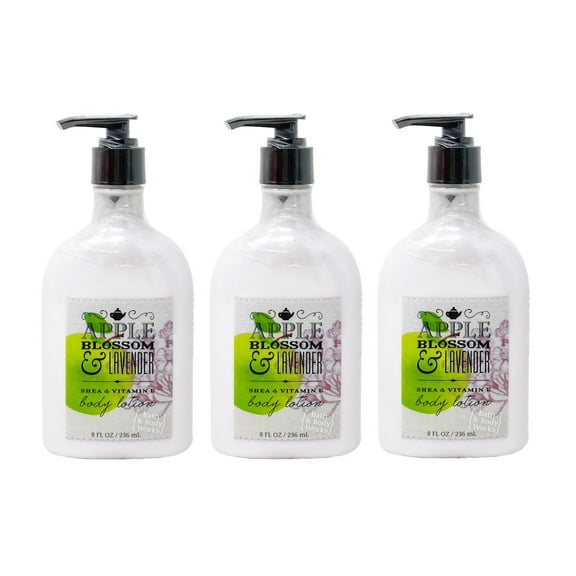 Bath and Body Works Signature Collection Apple Blossom & Lavender 3 Piece Shea & Vitamin E Body Lotion Set - 8 fl oz / 236 mL each