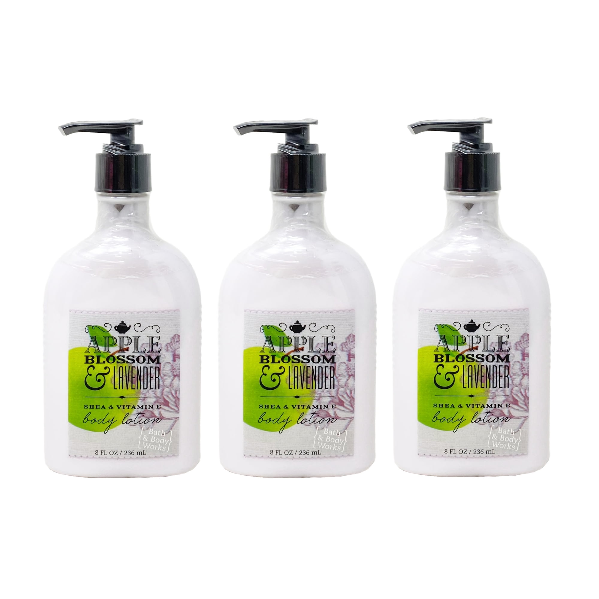 Bath and Body Works Signature Collection Apple Blossom & Lavender 3 Piece Shea & Vitamin E Body Lotion Set - 8 fl oz / 236 mL each