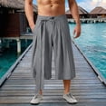 thumbnail image 2 of Zylarhe Men's Pants, Summer Casual Trousers Lightweight Flowy Wide Leg Cropped Pants With And Pleats For Comfort Big Grey XXL, 2 of 9