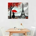 thumbnail image 2 of ERAPDAUR  Romantic Couple Walking in The Rain Eiffel Tower Red Tree Canvas Black and White Painting Wall Art Poster Modern Home Decor for Living Room Bedroom Ready to Hang 20x16in, 2 of 6