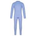 thumbnail image 3 of iEFiEL Kids Girls Two-piece Thermal Underwear Set Solid Color Base Layer Long Sleeve T-shirt with Leggings Blue 9-10, 3 of 7