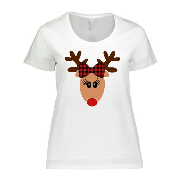 Inktastic Cute Girl Reindeer with Buffalo Plaid Bow Women's Plus Size T-Shirt