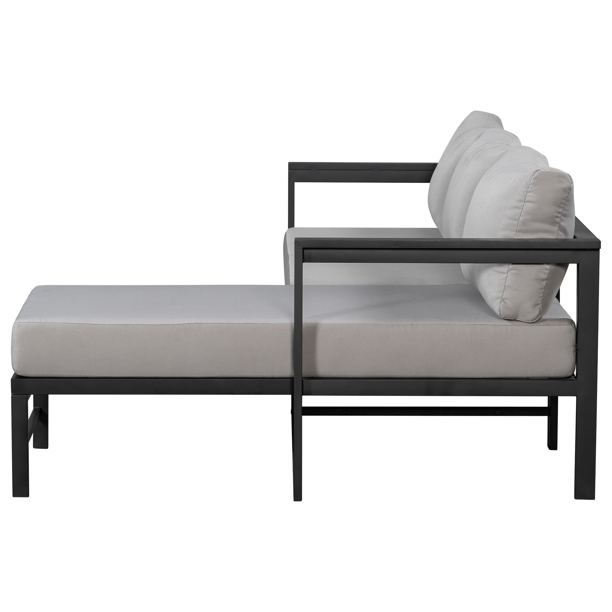 Outdoor L-Shaped Sectional Sofa with Iron Frame, Weather-Resistant Patio Set with 5.9 Inch Thick Cushions, Comfortable Seating for 3, Gray
