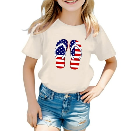 

XNHOU Toddler Spring Comfort T-Shirts Patriotic Independence Day Outfits Funny Letter Print Girls Boys Clothes Fall Holiday Tops 10-11 Years