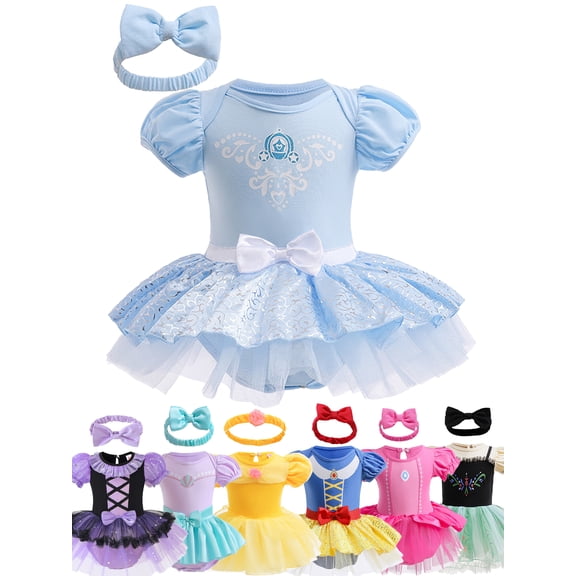 HWJAD 3-18M Princess Baby Girls Romper Tutu Dress Infant Girls Tulle Dresses Headband Birthday Christmas Party Toddler Clothes Set